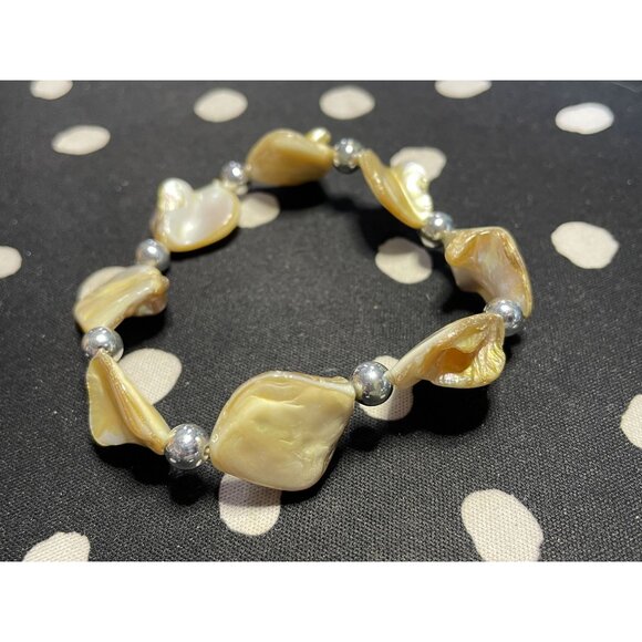 shell beaded stretch bracelet silver beads boho beach - Picture 6 of 7